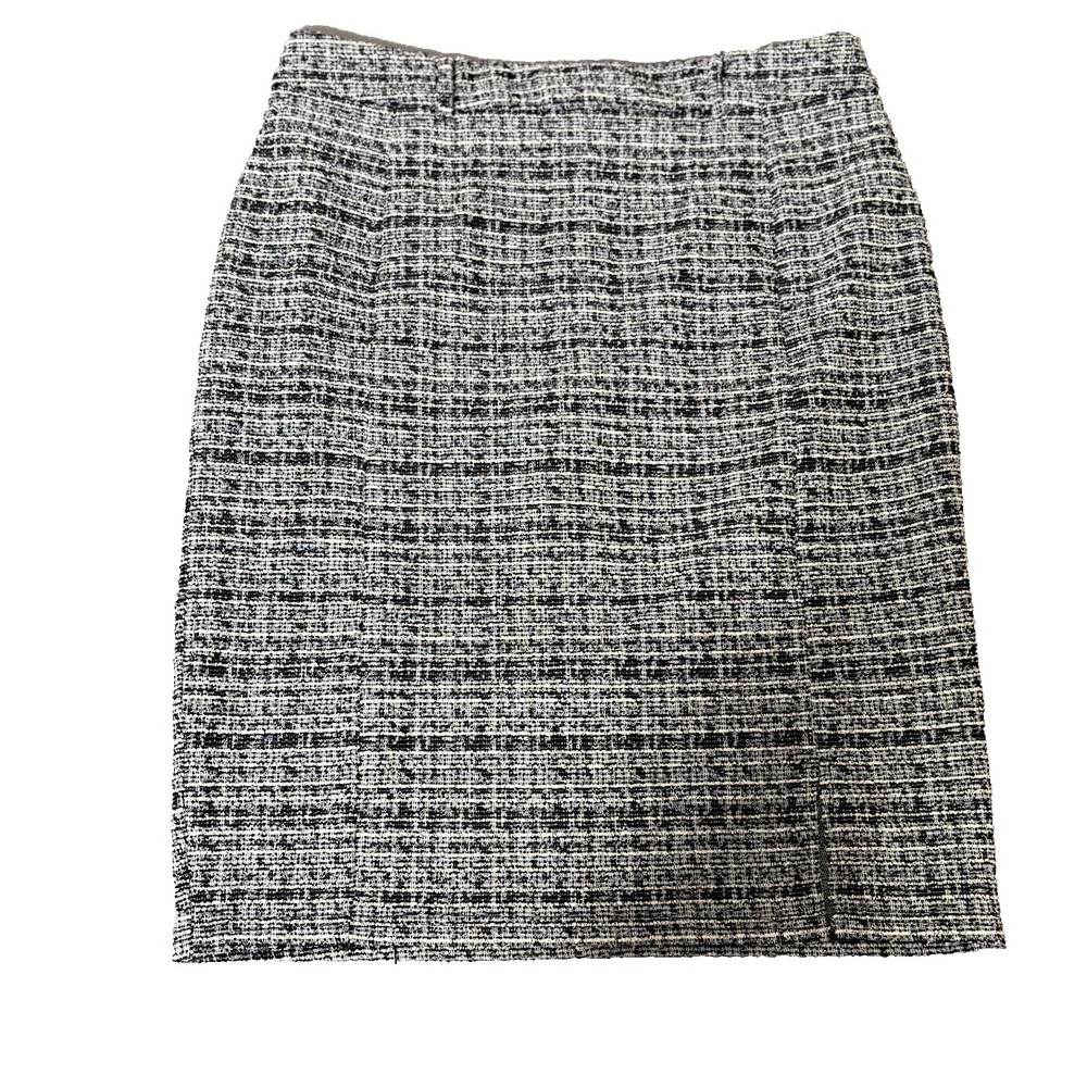 Kate Kasin Pencil And Straight Skirt Womens XL Gray Black Tweed Slit Minimalist
